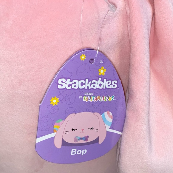 STACKABLES BY SQUISHMALLOWS BOP THE PINK BUNNY WITH OMBRÉ BOWTIE PLUSH PILLOW - Picture 11 of 12